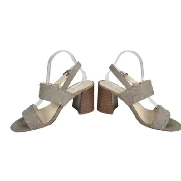 Nine West Block Chunky Heel Sandals Beige/Grey Open Toe Sling Back Size  10 - Picture 7 of 11
